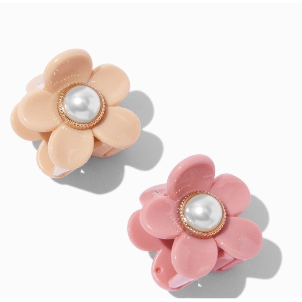 Claire's Pink and Beige Flower Hair Clip Pearl Accent New With Tags 2 Piece